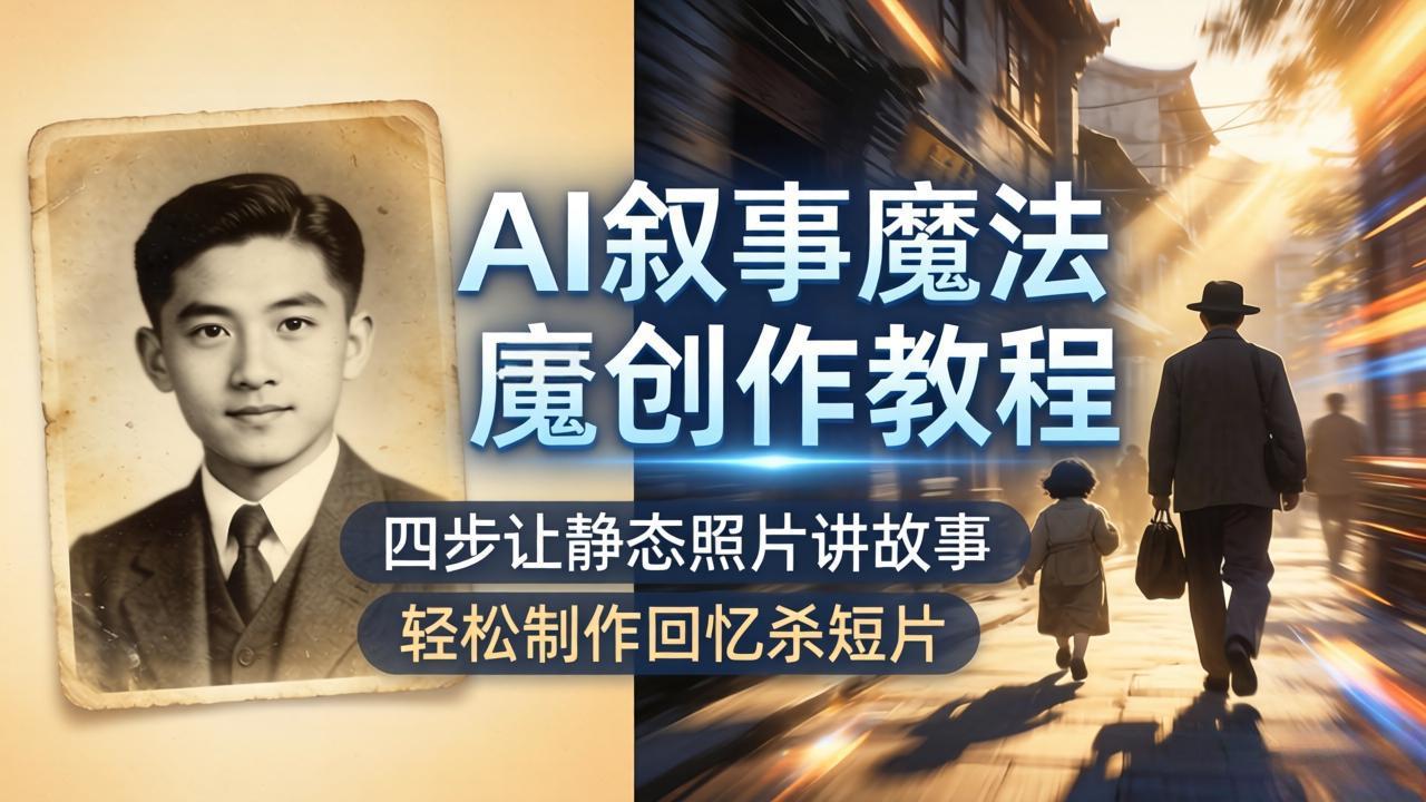 AI叙事魔法创作教程，四步让静态照片讲故事，老照片修复加动态特效，轻松制作回忆杀短片-轻创终点站