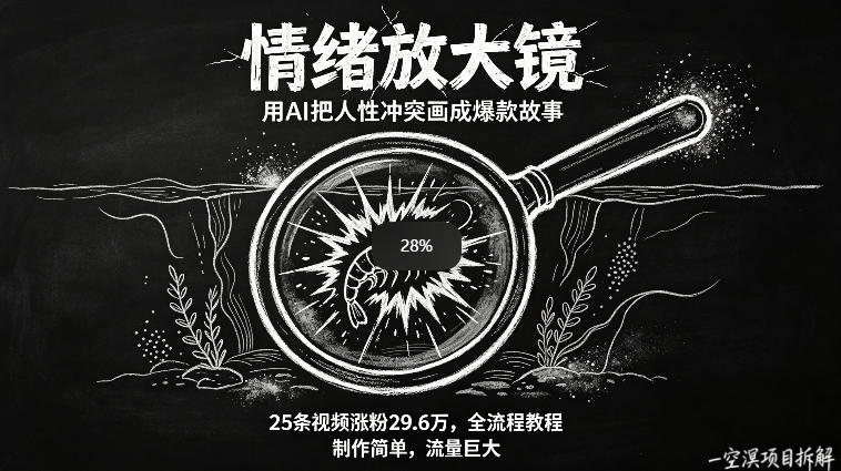 AI制作“情绪放大镜“视频，25条视频涨粉29.6W粉，流量巨大，制作简单，全流程教程-轻创终点站