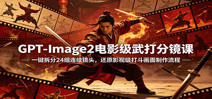 GPT-Image2电影级武打分镜课：一键拆分24组连续镜头，还原影视级打斗画面制作流程-轻创终点站