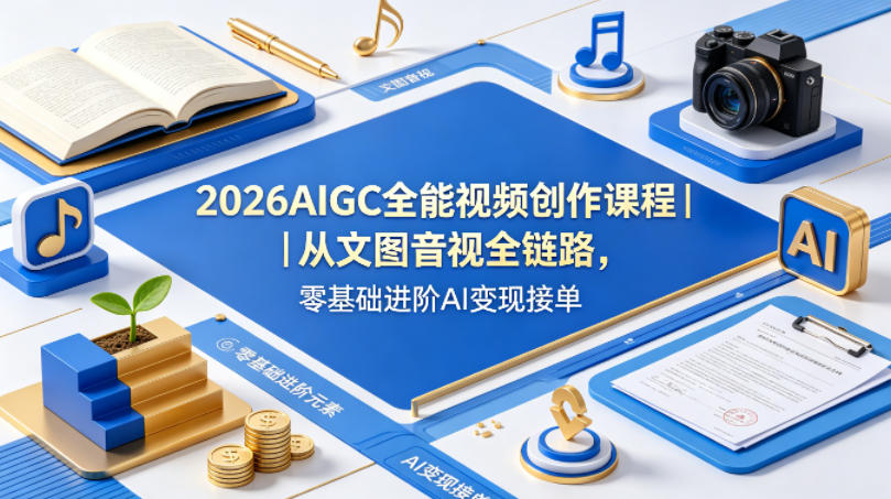 2026AIGC全能视频创作课程｜从文图音视全链路，零基础进阶AI变现接单-轻创终点站