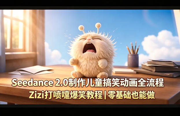 Seedance 2.0制作儿童搞笑动画全流程Zizi打喷嚏爆笑教程｜零基础也能做-轻创终点站