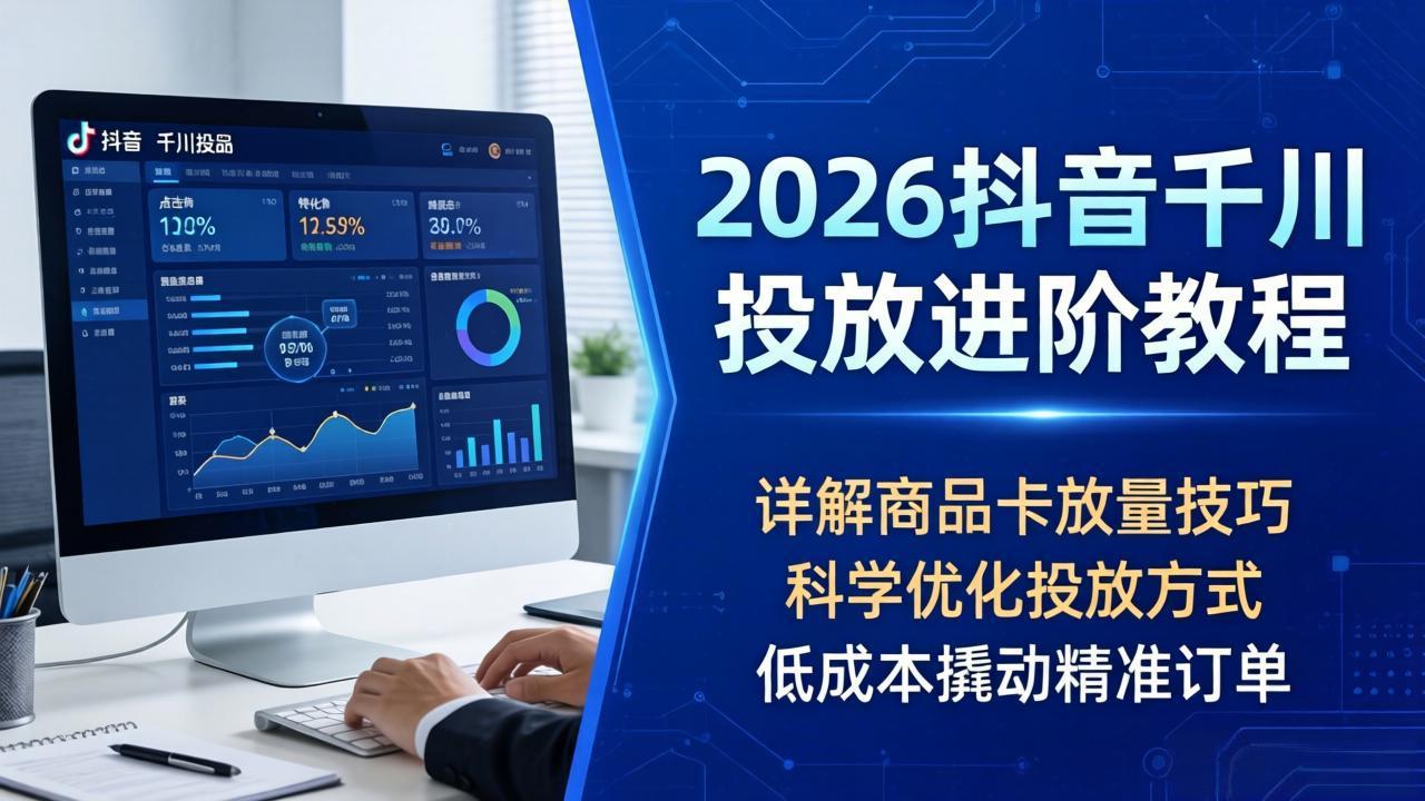2026抖音千川投放进阶教程，详解商品卡放量技巧，科学优化投放方式，低成本撬动精准订单-轻创终点站