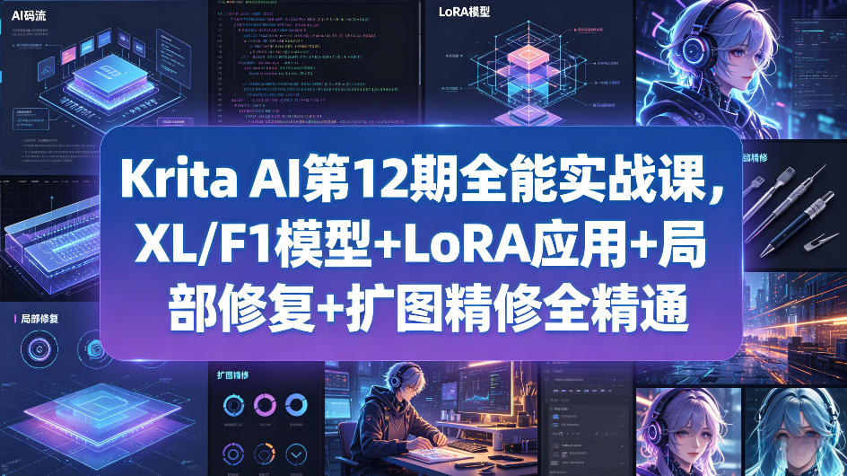 Krita AI第12期全能实战课，XL/F1模型+LoRA应用+局部修复+扩图精修全精通-龙祁轻创社区
