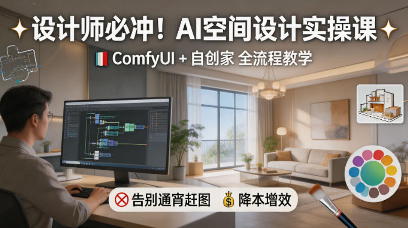 设计师必冲！AI空间设计实操课，ComfyUI+自创家全教学，告别通宵赶图，降本增效-龙祁轻创社区