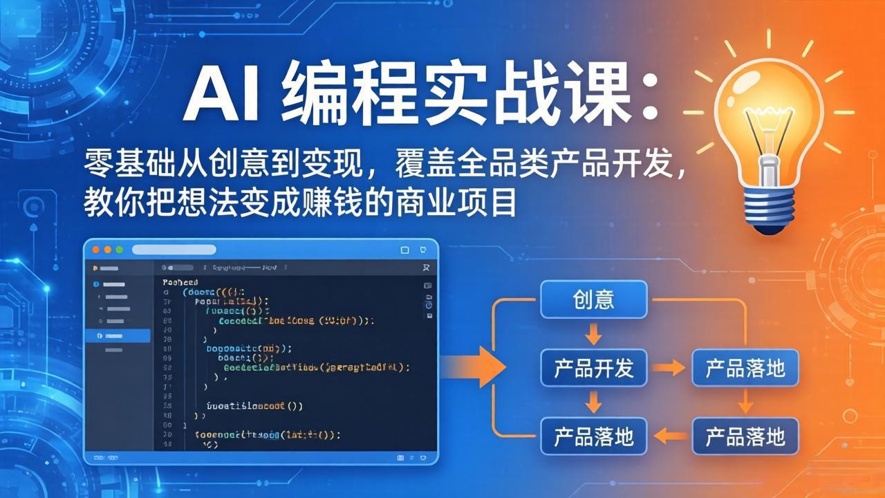 AI编程实战课-第三期-5月3更新：零基础从创意到变现，覆盖全品类产品开发，把想法变成赚钱项目-龙祁轻创社区