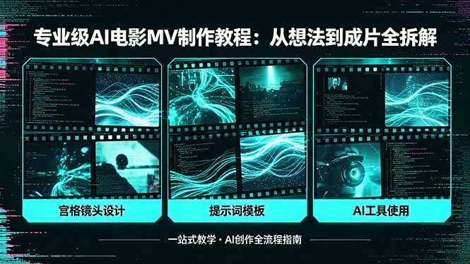 专业级AI电影MV制作教程，从想法到成片全拆解，宫格镜头+提示词模板+AI工具一站式教学-龙祁轻创社区