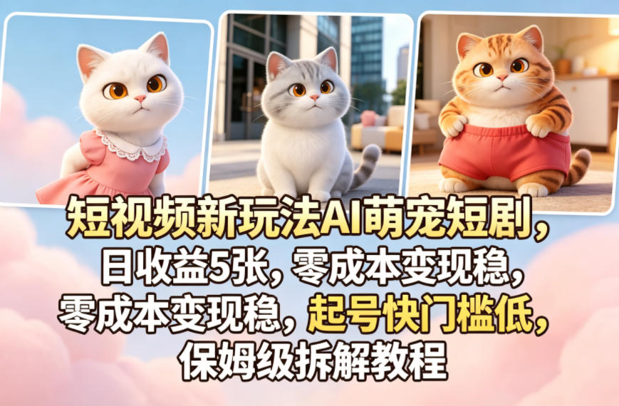 短视频新玩法AI萌宠短剧，日收益5张，零成本变现稳，起号快门槛低，保姆级拆解教程-龙祁轻创社区
