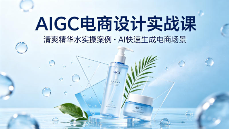 AIGC电商设计实战课，以清爽精华水为实操案例，教你用AI快速生成电商场景-龙祁轻创社区