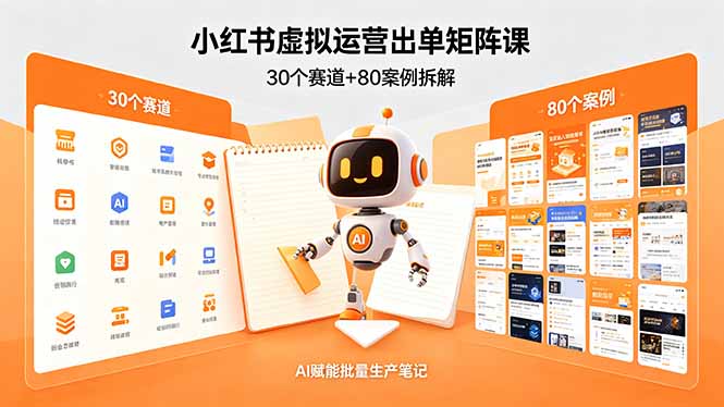 小红书虚拟运营出单矩阵课：30个赛道+80案例拆解，AI赋能批量生产笔记-龙祁智能体社区