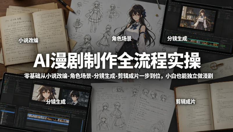 AI漫剧制作全流程实操，零基础从小说改编-角色场景-分镜生成-剪辑成片一步到位，小白也能独立做漫剧-龙祁智能体社区