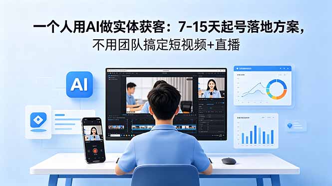一个人用AI做实体获客：7-15天起号落地方案，不用团队搞定短视频+直播-龙祁轻创社区
