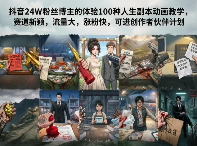 抖音24W粉丝博主的体验100种人生副本动画教学，赛道新颖，流量大，涨粉快，可进创作者伙伴计划-龙祁轻创社区