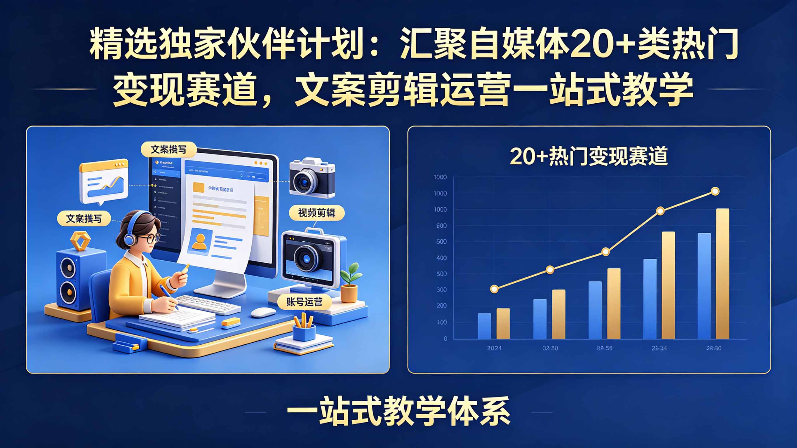 精选独家伙伴计划：汇聚自媒体20+类热门变现赛道，文案剪辑运营一站式教学-龙祁轻创社区