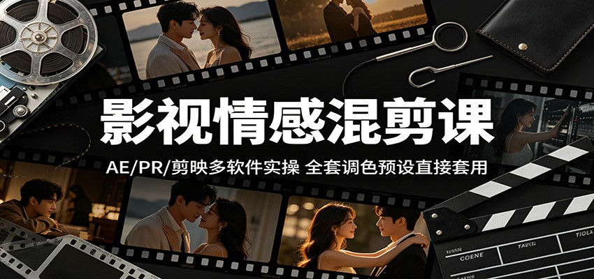 影视情感混剪课：AE/PR/剪映多软件实操，全套调色预设直接套用-龙祁轻创社区