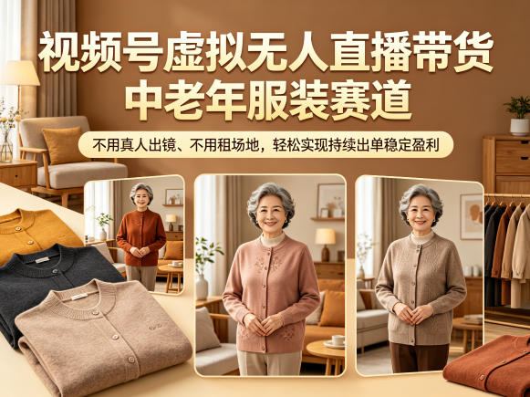 视频号虚拟无人直播带货中老年服装赛道，不用真人出镜、不用租场地，轻松实现持续出单稳定盈利-龙祁轻创社区