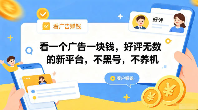 看一个广告一块钱，好评无数的新平台，不黑号，不养机，一部手机一天撸几十，可矩阵【揭秘】-龙祁轻创社区