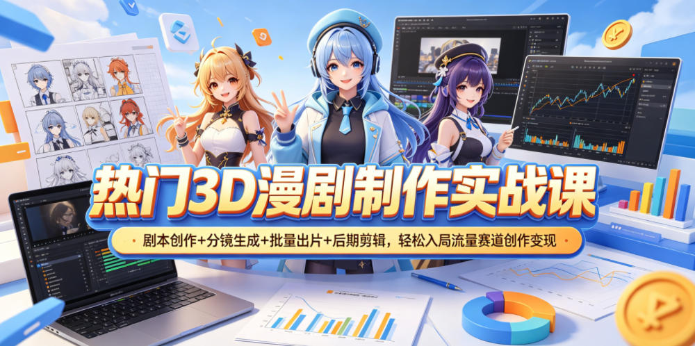 热门3D漫剧制作实战课，剧本创作+分镜生成+批量出片+后期剪辑，轻松入局流量赛道创作变现-龙祁轻创社区