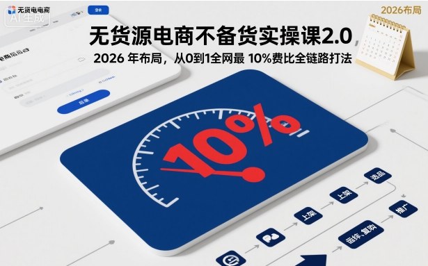 无货源电商不备货实操课2.0，2026年布局，从0到1全网最低10%费比全链路打法【更新26年5月19日】-龙祁轻创社区