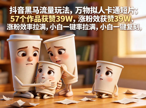 抖音黑马流量玩法，万物拟人卡通短片，57个作品获赞39W，涨粉效率拉满，小白一键复刻，保姆级拆解-龙祁轻创社区