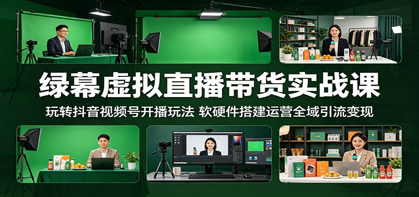 绿幕虚拟直播带货实战课：玩转抖音视频号开播玩法，软硬件搭建运营全域引流变现-龙祁轻创社区
