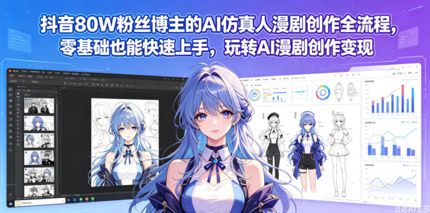 抖音80W粉丝博主的AI仿真人漫剧创作全流程，零基础也能快速上手，玩转AI漫剧创作变现-龙祁轻创社区