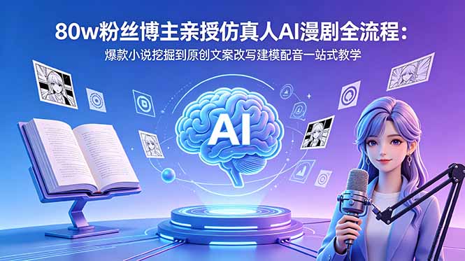 80w粉丝博主亲授仿真人AI漫剧全流程：爆款小说挖掘到原创文案改写建模配音一站式教学-龙祁轻创社区