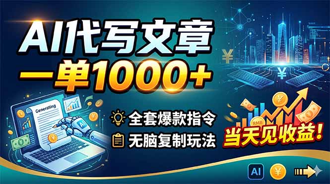 AI代写文章，一单1000+，全套爆款指令+无脑复制玩法，当天见收益！-龙祁轻创社区