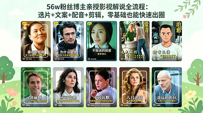 56万粉丝博主亲授影视解说全流程：选片+文案+配音+剪辑，零基础也能快速出圈-龙祁轻创社区
