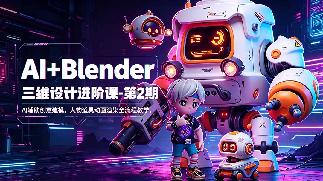 AI+Blender三维设计进阶课-第2期：AI辅助创意建模，人物道具动画渲染全流程教学-龙祁轻创社区