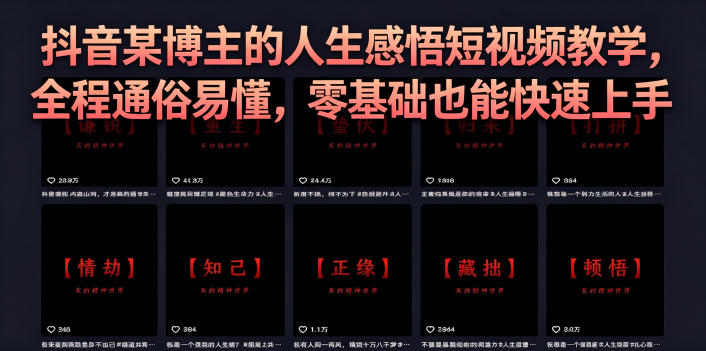 抖音某博主的灰太狼人生感悟短视频教学，全程通俗易懂，零基础也能快速上手-龙祁轻创社区