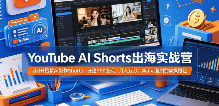 YouTube AI Shorts出海实战营，从0开始教AI制作Shorts，开通YPP变现，月入万刀，新手可复制的实操路径-龙祁轻创社区