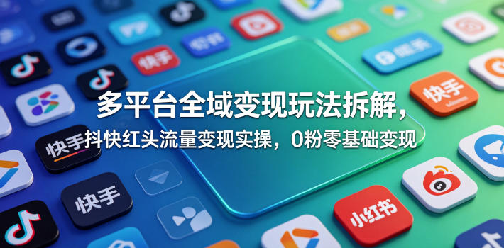 多平台全域变现玩法拆解，抖快红头流量变现实操，0粉零基础变现-龙祁轻创社区