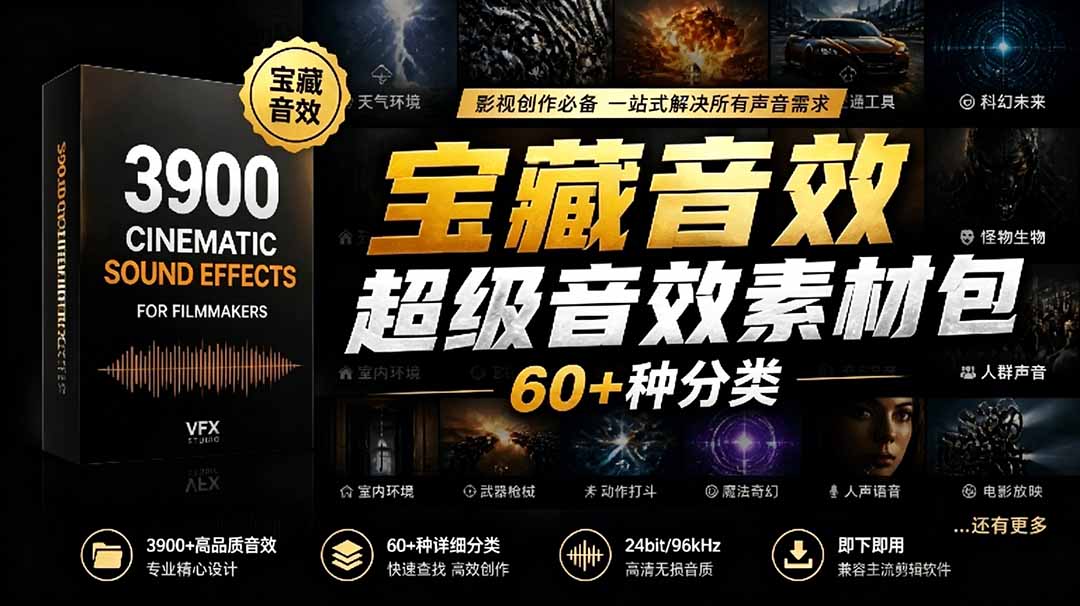 宝藏音效合集包！60+多种音效分类，共计3900个，分类清晰，全中文分类，高品质剪辑音效素材包-龙祁轻创社区