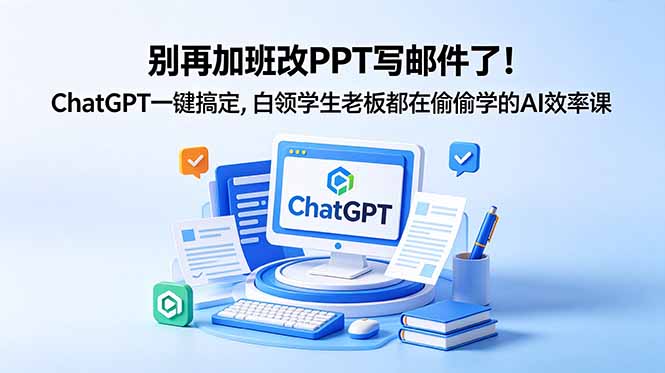 别再加班改PPT写邮件了！ChatGPT一键搞定，白领学生老板都在偷偷学的AI效率课-龙祁轻创社区