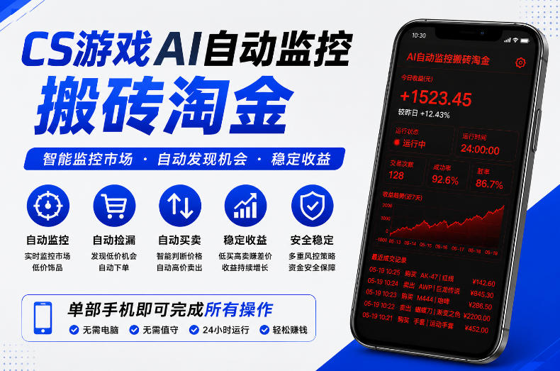 CS游戏AI自动监控搬砖淘金，稳定运行多年，支持任何形式验证，日入300+【揭秘】-龙祁轻创社区