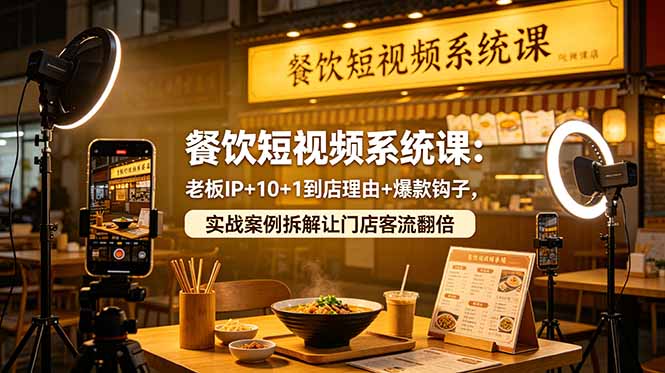 餐饮短视频系统课：老板IP+10+1到店理由+爆款钩子，实战案例拆解让门店客流翻倍-龙祁轻创社区