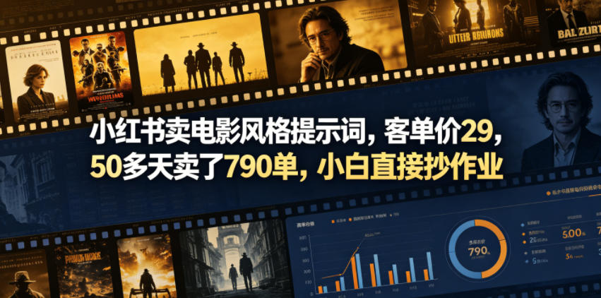 小红书卖电影风格提示词，客单价29，50多天卖了790单，小白直接抄作业！-龙祁轻创社区