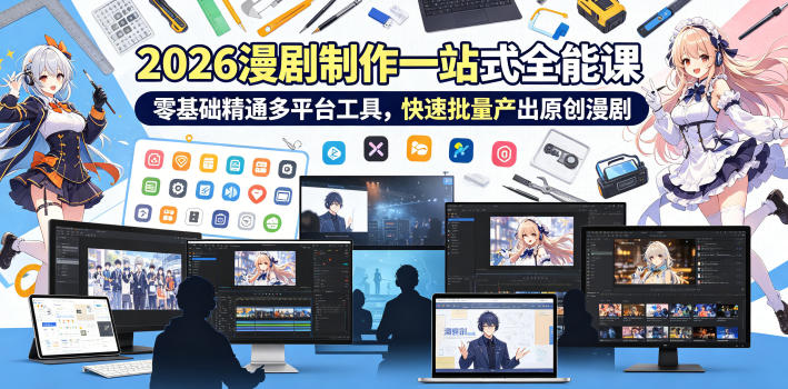 2026 AI漫剧制作一站式全能课，零基础精通多平台工具，快速批量产出原创漫剧-龙祁轻创社区