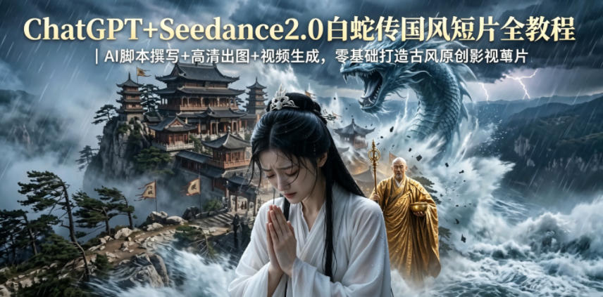 ChatGPT+Seedance2.0白蛇传国风短片全教程｜AI脚本撰写+高清出图+视频生成，零基础打造古风原创影视短片-龙祁轻创社区