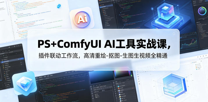PS+ComfyUI AI工具实战课，插件联动工作流，高清重绘-抠图-生图生视频全精通-龙祁轻创社区