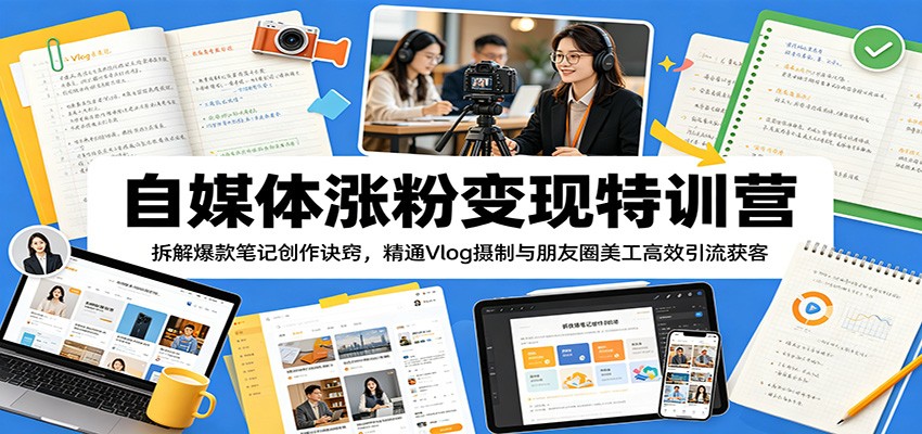 自媒体涨粉变现特训营：拆解爆款笔记创作诀窍，精通Vlog摄制与朋友圈美工高效引流获客-龙祁轻创社区