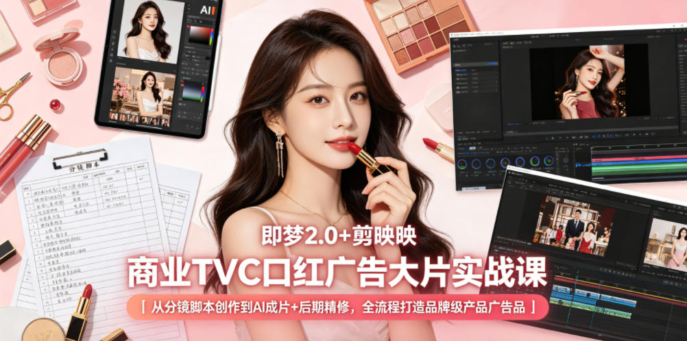 即梦2.0+剪映商业TVC口红广告大片实战课｜从分镜脚本创作到AI成片+后期精修，全流程打造品牌级产品广告-龙祁轻创社区
