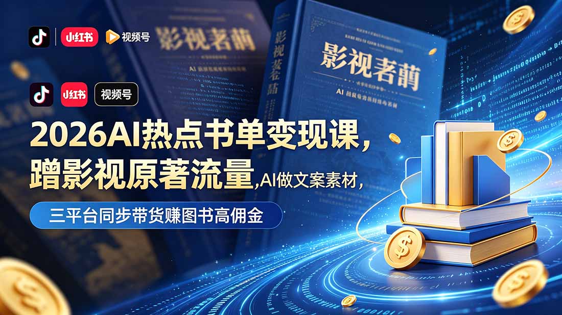 2026AI热点书单变现课，蹭影视原著流量，AI做文案素材，三平台同步带货赚图书高佣金-龙祁轻创社区