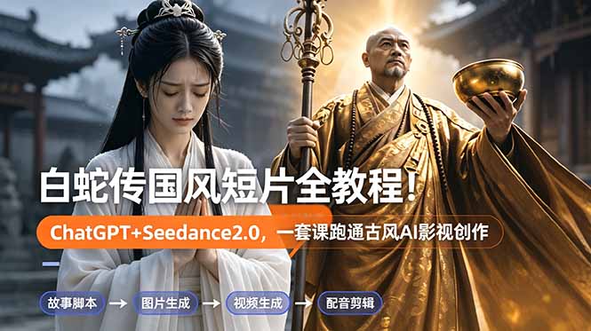 白蛇传-国风短片全教程！ChatGPT+Seedance2.0，一套课跑通古风AI影视创作-龙祁轻创社区