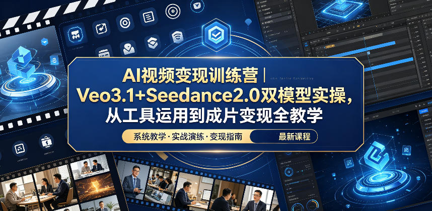 AI视频变现训练营｜Veo3.1+Seedance2.0双模型实操，从工具运用到成片变现全教学-龙祁轻创社区