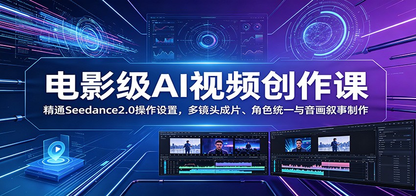 电影级AI视频创作课：精通Seedance2.0操作设置，多镜头成片、角色统一与音画叙事制作-龙祁轻创社区