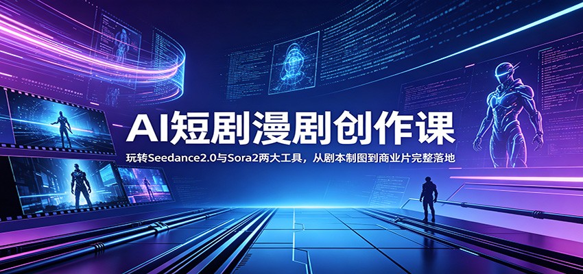 AI短剧漫剧创作课：玩转Seedance2.0与 Sora2两大工具，从剧本制图到商业片完整落地-龙祁轻创社区