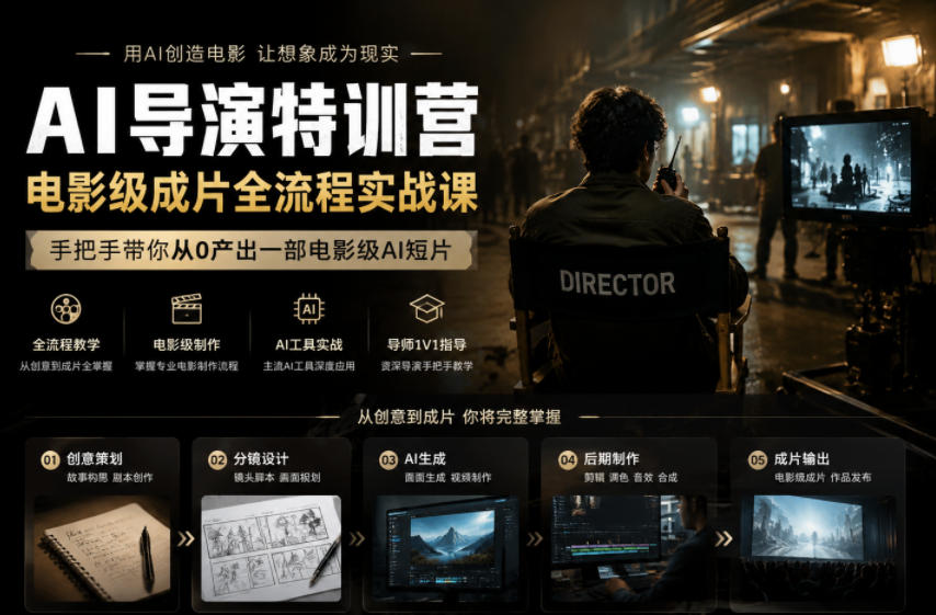 AI导演特训营，电影级成片全流程实战课，手把手带你从0产出一部电影级AI短片-龙祁轻创社区