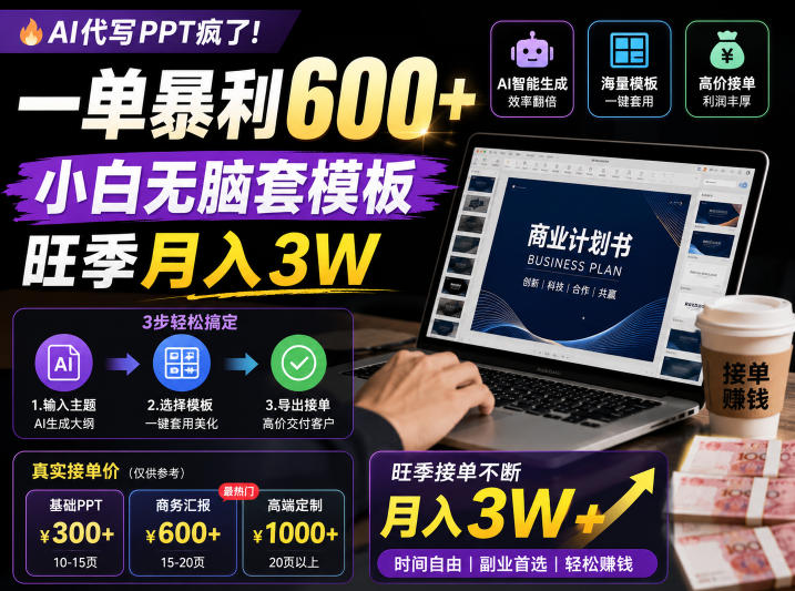 AI代写PPT疯了！一单暴利600+，小白无脑套模板，旺季月入3W，不用苦哈哈引流【揭秘】-龙祁轻创社区