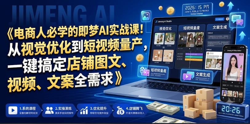 电商人必学的即梦AI实战课！从视觉优化到短视频量产，一键搞定店铺图文、视频、文案全需求-龙祁轻创社区